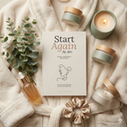 Start Again At 30+ guided self-discovery journal for women — front cover, minimalist cream and terracotta design